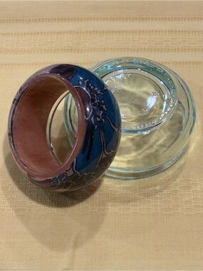 Lucite Floral Fabric Encased Bangle Clear Acrylic Statement Bracelet